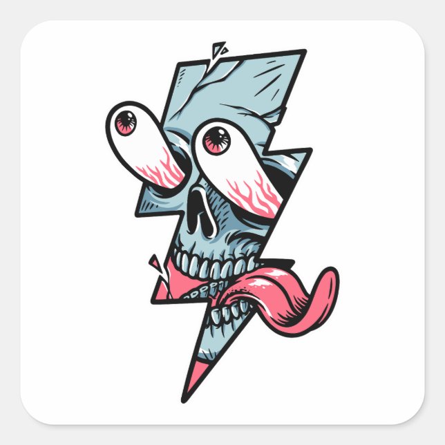 Pegatina Cuadrada Divertido Edgy Skull Face Y Lightning Shape (Anverso)