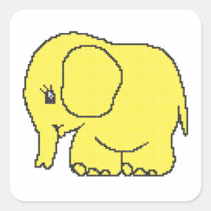 Pegatina Cuadrada Divertido elefante amarillo de costura cruzada