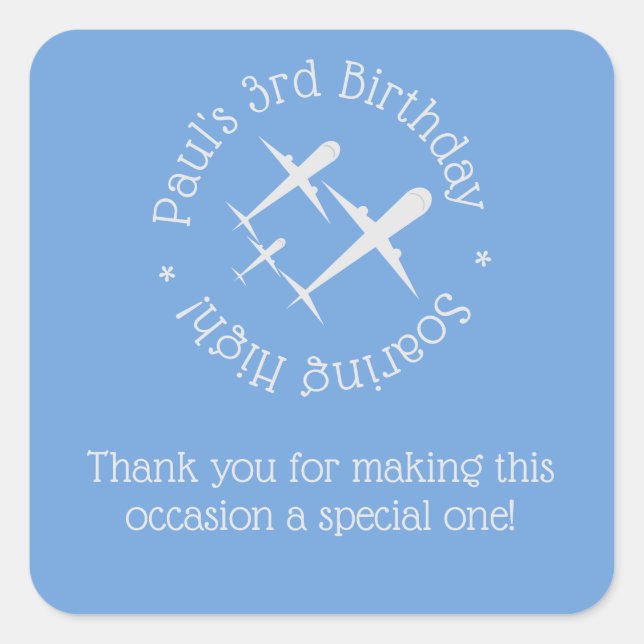 Pegatina Cuadrada Divertido, elegante y personalizado tres aviones e (Anverso)