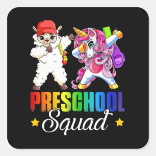 Pegatina Cuadrada Divertido Escuadrón de Preescolar Dabbing Llama Un