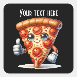 Pegatina Cuadrada Divertido fiesta de pizza agregar mensaje