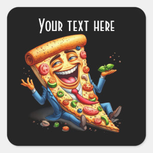 Pegatina Cuadrada Divertido fiesta de pizza agregar mensaje