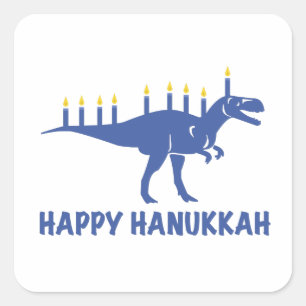 Pegatina Cuadrada Divertido Hanukkah Dinosaur Menorah Candle