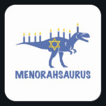 Pegatina Cuadrada Divertido Hanukkah Dinosaur Menorah Saurus Dino<br><div class="desc">Feliz Hanukkah Dinosaur Menorahsaurus. Un dinosaurio lindo y tonto con velas de menorah en la espalda. Esto hace un increíble regalo de broma o regalo de cumpleaños para un amante de la ciencia y el dino o paleontólogo.</div>