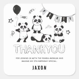 Pegatina Cuadrada Divertido Panda Moderno Gracias Niños Cumpleaños