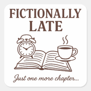 Pegatina Cuadrada Divertido para amantes de libros y café ficticiame