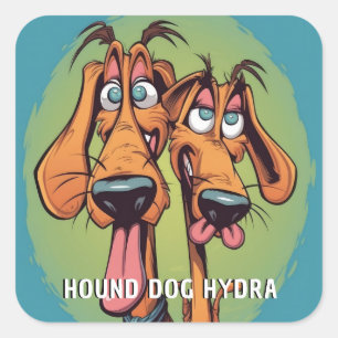 Pegatina Cuadrada Divertido perro monstruo: Hound Dog Hydra