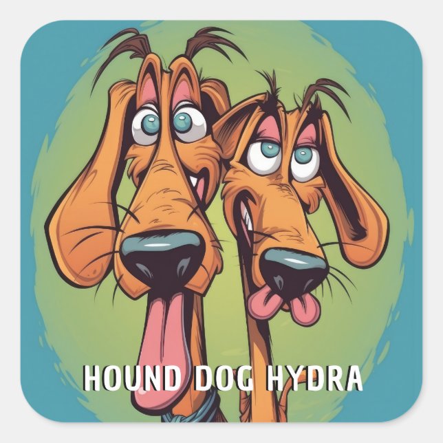 Pegatina Cuadrada Divertido perro monstruo: Hound Dog Hydra (Anverso)