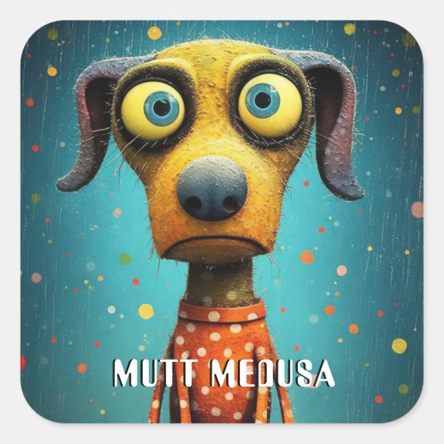 Pegatina Cuadrada Divertido perro monstruo: Mutt Medusa (Anverso)