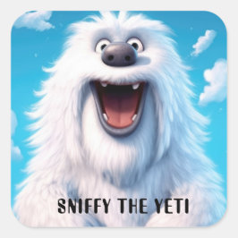 Pegatina Cuadrada Divertido perro monstruo: Sniffy the Yeti