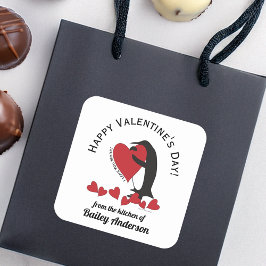 Pegatina Cuadrada Divertido pingüino El día de San Valentín de la ca