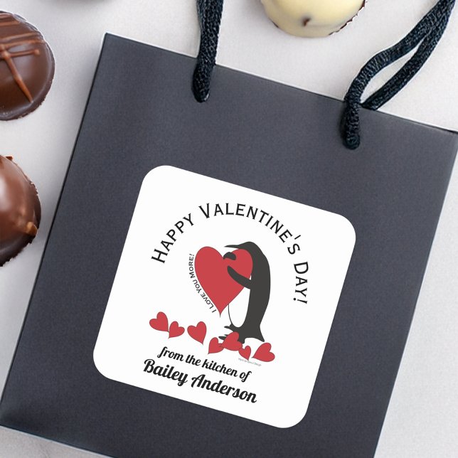 Pegatina Cuadrada Divertido pingüino El día de San Valentín de la ca (Subido por el creador)