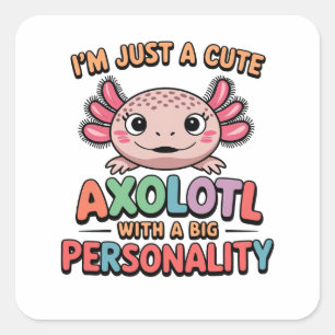 Pegatina Cuadrada Divertido regalo de diseño colorido de Axolotl