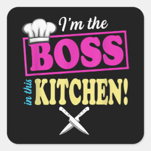 Pegatina Cuadrada Divertido Soy El Jefe En Esta Camiseta Cocinando