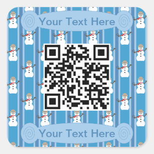 Pegatina Cuadrada Divertido y divertido detective de Snowman azul QR