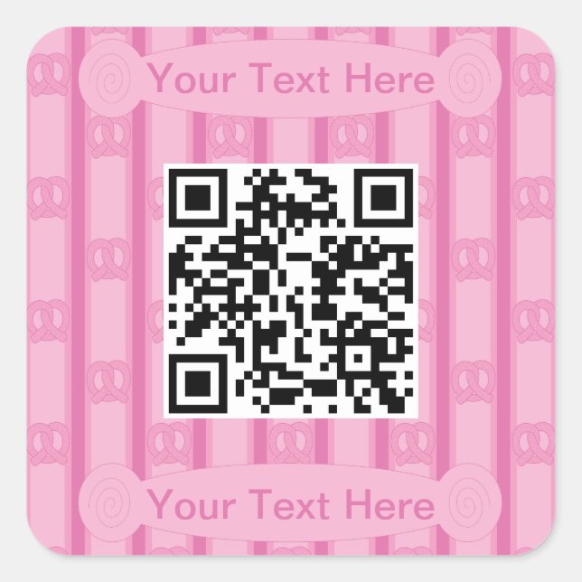 Pegatina Cuadrada Divertido y divertido Rosa Pretzel QR (Anverso)