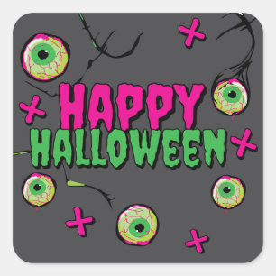 Pegatina Cuadrada Divertido y gracioso asusto Cute Feliz Halloween Z
