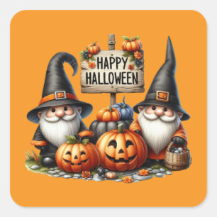 Pegatina Cuadrada Divertidos felices gnomos de Halloween