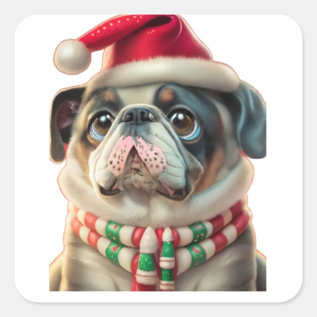 Pegatina Cuadrada Divertidos Navidades de perros, (Anverso)