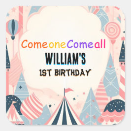 Pegatina Cuadrada divertidos niños lindos Carnaval Circo Mostrar pri