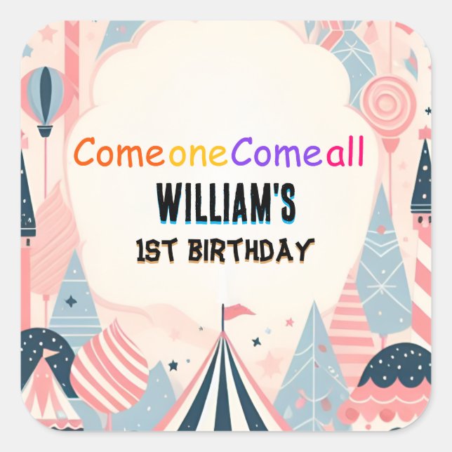 Pegatina Cuadrada divertidos niños lindos Carnaval Circo Mostrar pri (Anverso)