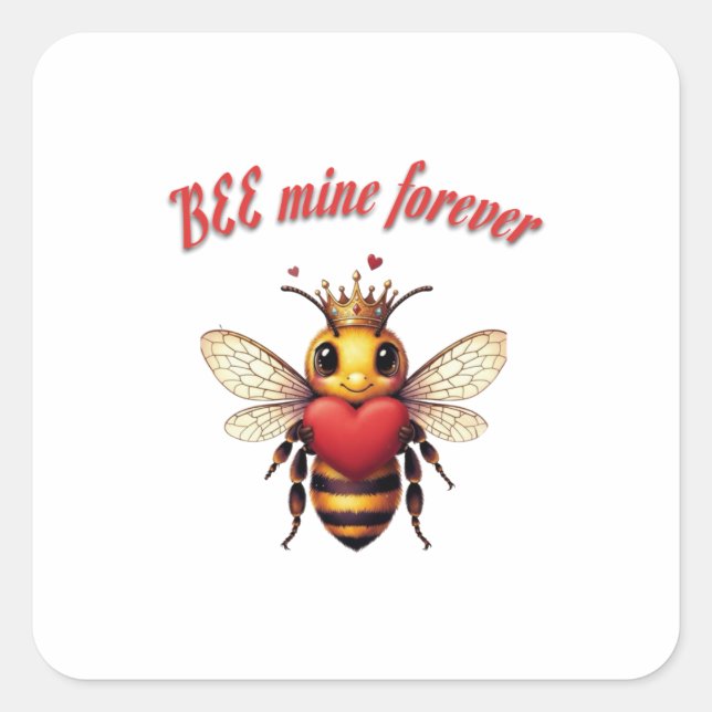 Pegatina Cuadrada Diviértete con un Valentín de Abeja Graciosa  (Anverso)