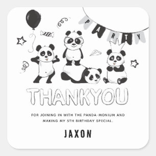 Pegatina Cuadrada Diviértete Cumpleaños Infantil Panda Moderno Graci