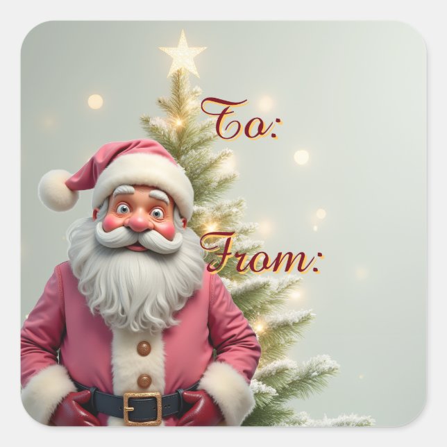 Pegatina Cuadrada Diviértete Papá Noel Temática Navideña (Anverso)