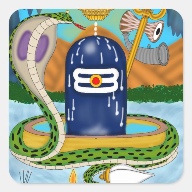 Pegatina Cuadrada Divine Shivlingam Stickers – Sacred Lord Shiva Art (Anverso)