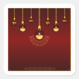 Pegatina Cuadrada Diwali dorado Shubh Labh Diya