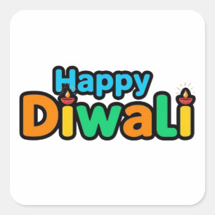 Pegatina Cuadrada Diwali – El Colorido Festival de Luz y Alegría