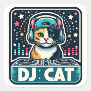Pegatina Cuadrada DJ Cat