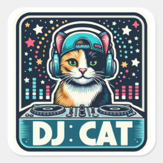Pegatina Cuadrada DJ Cat
