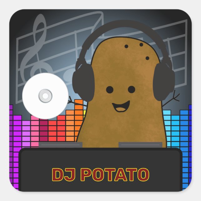 Pegatina Cuadrada DJ Potato Personalizado (Anverso)