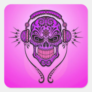 Pegatina Cuadrada DJ Sugar Skull - Purple