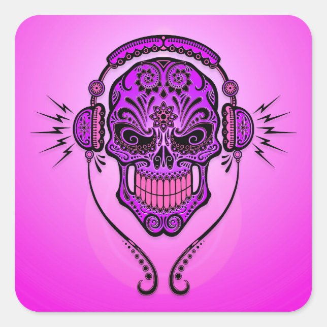 Pegatina Cuadrada DJ Sugar Skull - Purple (Anverso)