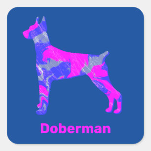 Pegatina Cuadrada Doberman Dog Silhouette Crazy Hot Pink