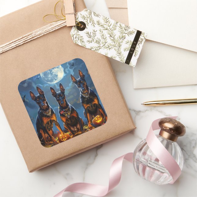 Pegatina Cuadrada Doberman Halloween Spooky (Regalar)