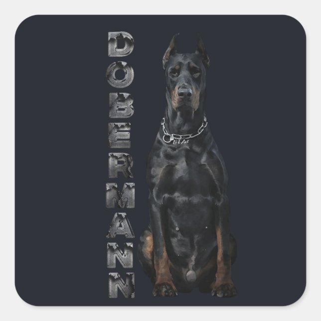 Pegatina Cuadrada Doberman Pinscher (Anverso)
