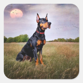 Pegatina Cuadrada Doberman Pinscher