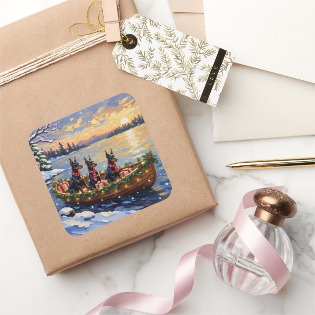 Pegatina Cuadrada Doberman Pinscher Christmas Boat Holiday (Regalar)