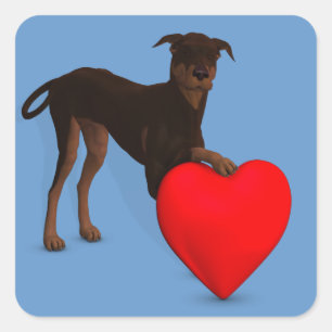 Pegatina Cuadrada Doberman Pinscher Con Corazón