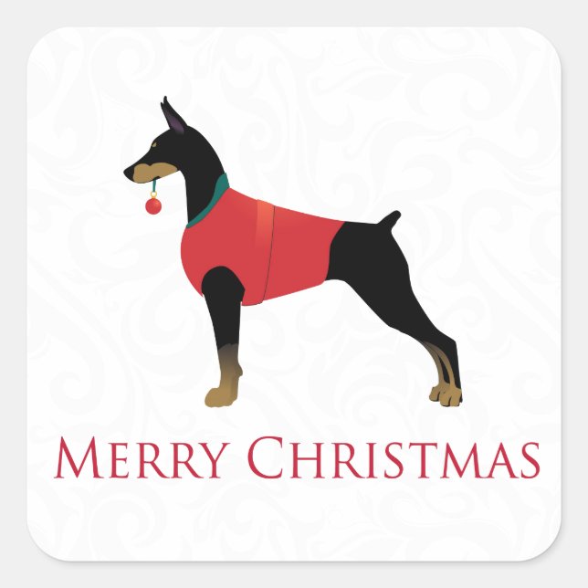 Pegatina Cuadrada Doberman Pinscher Dog Merry Christmas Design (Anverso)
