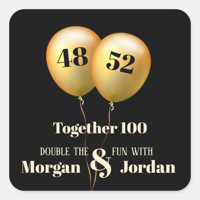 Pegatina Cuadrada Doble celebración conjunta de oro de cumpleaños y  (Anverso)