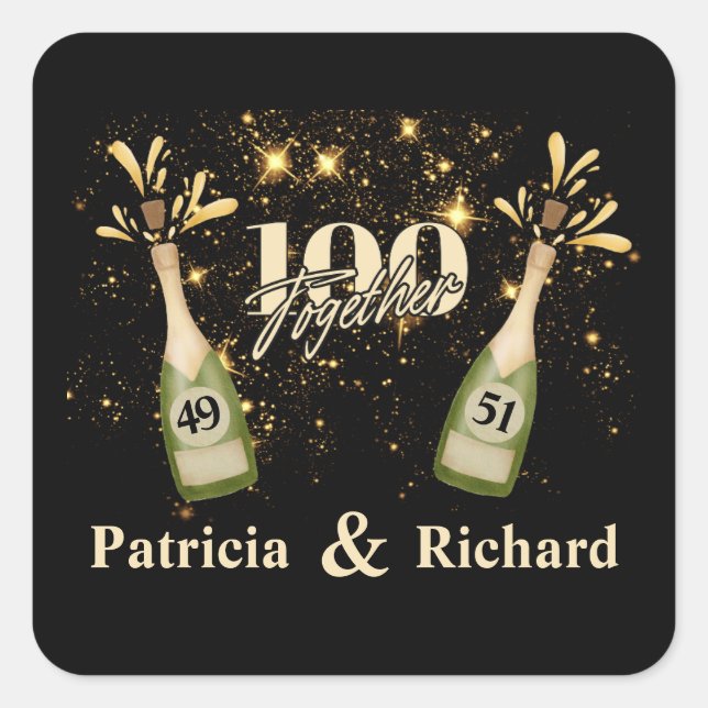 Pegatina Cuadrada Doble celebración de cumpleaños dos veces más dive (Anverso)