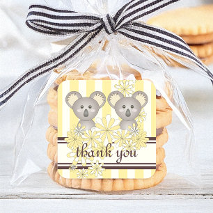 Pegatina Cuadrada Doble ducha de bebé / Cumpleaños Koala agradecimie
