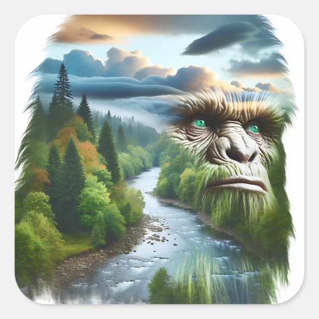 Pegatina Cuadrada Doble exposición de pie en la naturaleza (Anverso)