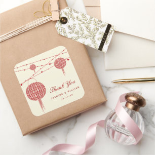 Pegatina Cuadrada Doble felicidad Linternas rojas Moda Boda chino