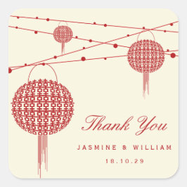 Pegatina Cuadrada Doble felicidad Linternas rojas Moda Boda chino