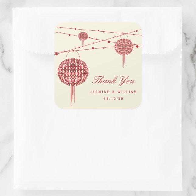 Pegatina Cuadrada Doble felicidad Linternas rojas Moda Boda chino (Bolso)